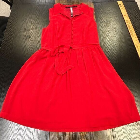 Kensie Dresses & Skirts - KENSIE ~ Red Chiffon Button Front‎ Collared Fit & Flare Party Dress M NEW $89